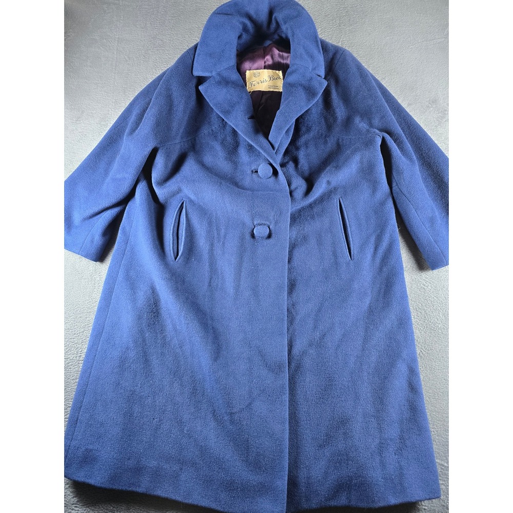 Vintage 50s Ferris Bros Cashmere Mink Blend Coat Womens Blue Fiskelle Long Swing